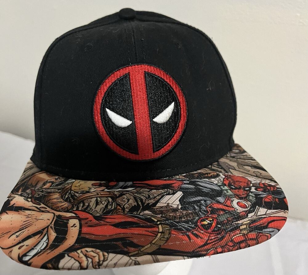 Marvel Deadpool Logo Baseball Cap Black Red Wide Flat Bill Snapback Hat